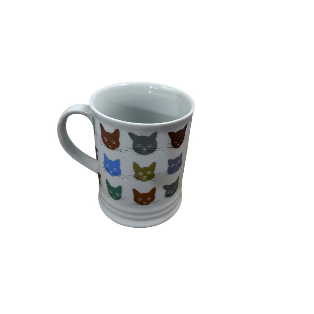 Fringe Studio Cat‎ Face Mug 12oz White Multi Color Ceramic Coffee Cup Home